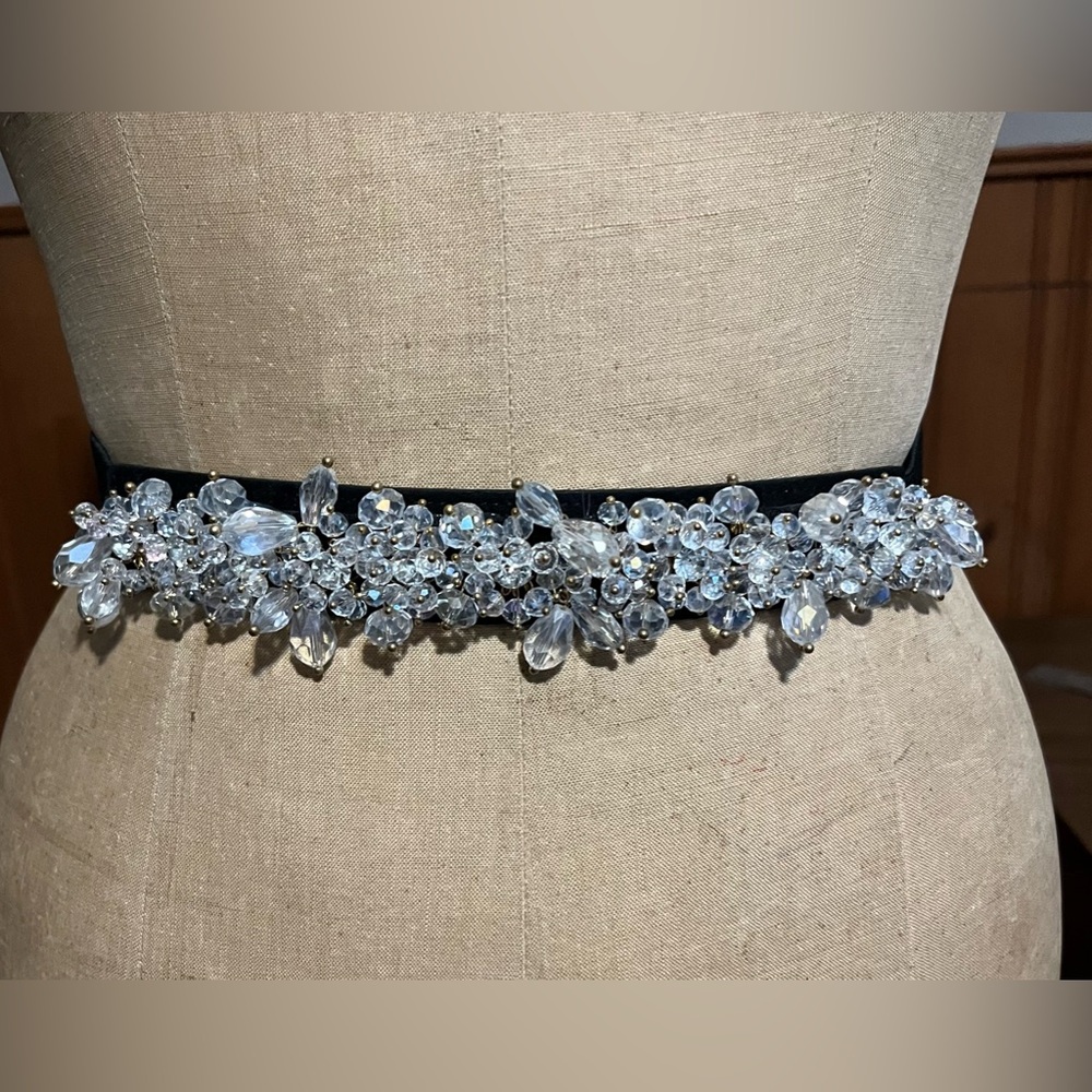 Boston Proper Black Belt with Silver Crystal Accents